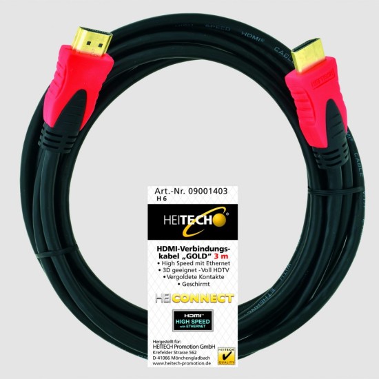 Επιχρυσωμένο καλώδιο HDMI Heitech High Speed 3m