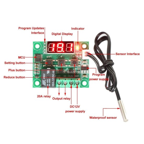 Ψηφιακό Θερμόμετρο με θερμοστάτη NTC -50 - +110°C 12v Dc